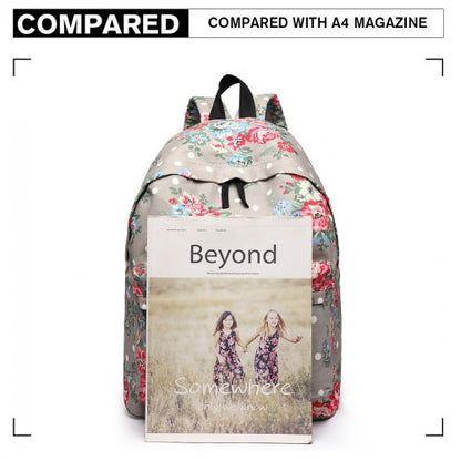 E1401F - Miss Lulu Large Backpack Flower Polka Dot - Grey