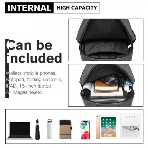 E6904 - Kono Large Backpack with USB Charging Interface - Grey
