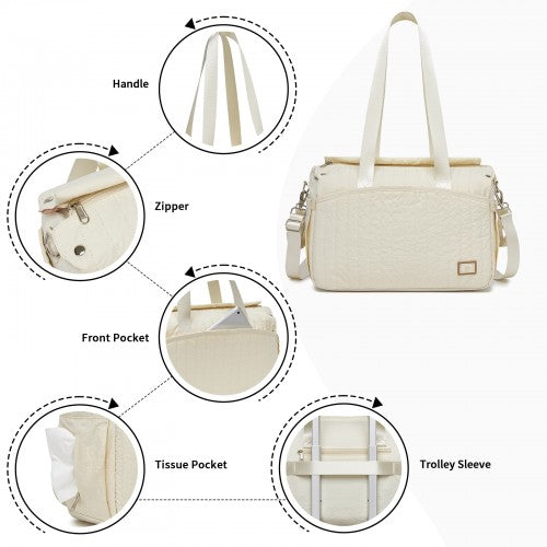 BCM2517 - Miss Lulu Stylish and Spacious Maternity Diaper Bag with Insulated Baby Bottle Pockets,Wet-Dry Separation,Stroller Strap - Beige