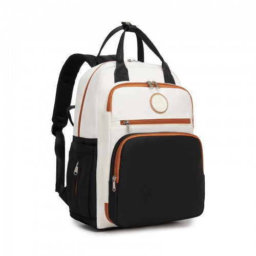BCM2532 - Miss Lulu Stylish Multifunctional Baby Changing Backpack with Insulated Bottle Holders, Stroller Clips & Trolley Sleeve for Everyday & Travel - Black and Beige