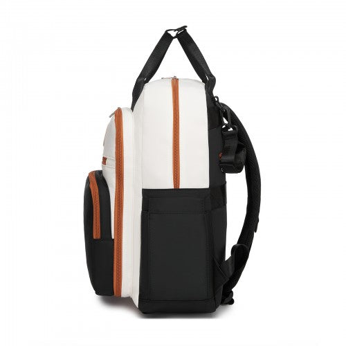 BCM2532 - Miss Lulu Stylish Multifunctional Baby Changing Backpack with Insulated Bottle Holders, Stroller Clips & Trolley Sleeve for Everyday & Travel - Black and Beige