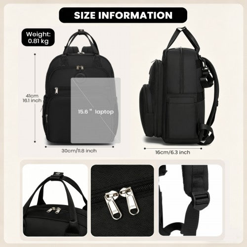 BCM2532 - Miss Lulu Stylish Multifunctional Baby Changing Backpack with Insulated Bottle Holders, Stroller Clips & Trolley Sleeve for Everyday & Travel - Black