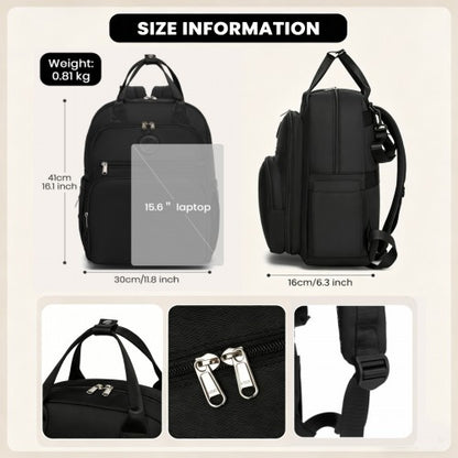 BCM2532 - Miss Lulu Stylish Multifunctional Baby Changing Backpack with Insulated Bottle Holders, Stroller Clips & Trolley Sleeve for Everyday & Travel - Black