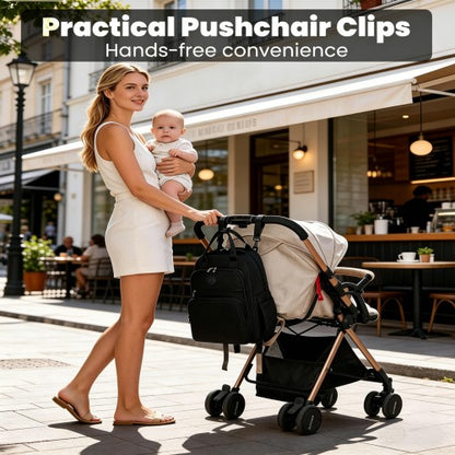 BCM2532 - Miss Lulu Stylish Multifunctional Baby Changing Backpack with Insulated Bottle Holders, Stroller Clips & Trolley Sleeve for Everyday & Travel - Black