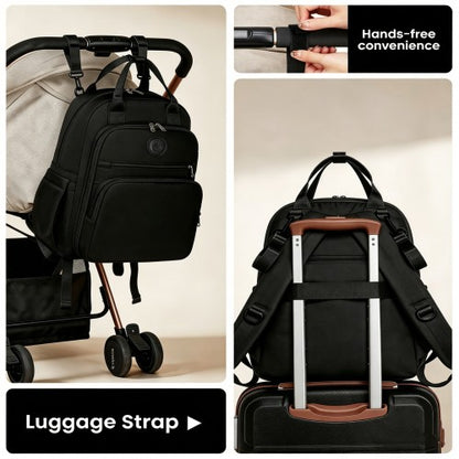 BCM2532 - Miss Lulu Stylish Multifunctional Baby Changing Backpack with Insulated Bottle Holders, Stroller Clips & Trolley Sleeve for Everyday & Travel - Black