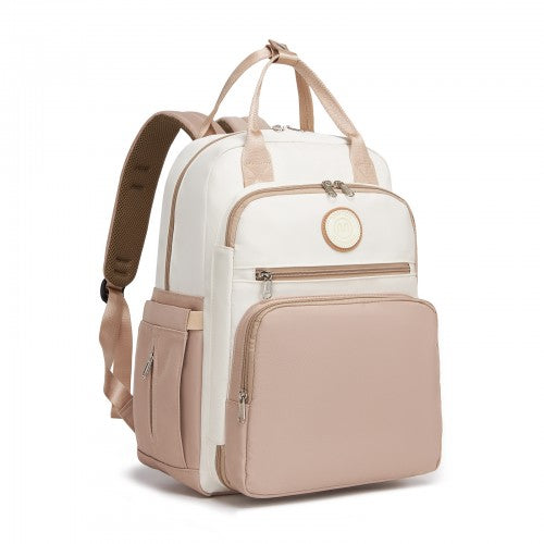 BCM2532 - Miss Lulu Stylish Multifunctional Baby Changing Backpack with Insulated Bottle Holders, Stroller Clips & Trolley Sleeve for Everyday & Travel - Khaki and Beige