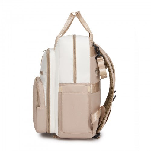 BCM2532 - Miss Lulu Stylish Multifunctional Baby Changing Backpack with Insulated Bottle Holders, Stroller Clips & Trolley Sleeve for Everyday & Travel - Khaki and Beige
