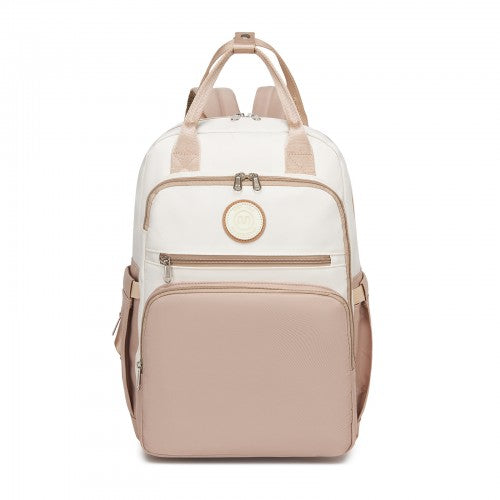 BCM2532 - Miss Lulu Stylish Multifunctional Baby Changing Backpack with Insulated Bottle Holders, Stroller Clips & Trolley Sleeve for Everyday & Travel - Khaki and Beige