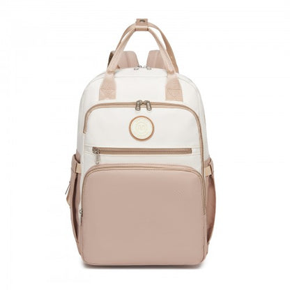 BCM2532 - Miss Lulu Stylish Multifunctional Baby Changing Backpack with Insulated Bottle Holders, Stroller Clips & Trolley Sleeve for Everyday & Travel - Khaki and Beige