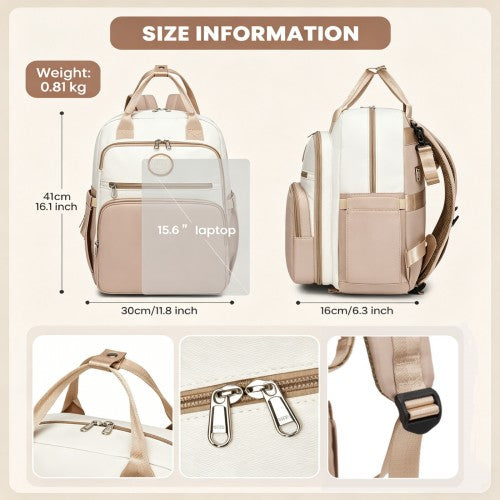 BCM2532 - Miss Lulu Stylish Multifunctional Baby Changing Backpack with Insulated Bottle Holders, Stroller Clips & Trolley Sleeve for Everyday & Travel - Khaki and Beige