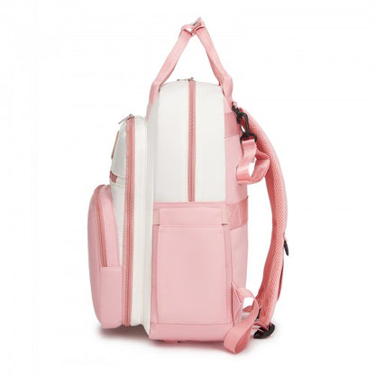 BCM2532 - Miss Lulu Stylish Multifunctional Baby Changing Backpack with Insulated Bottle Holders, Stroller Clips & Trolley Sleeve for Everyday & Travel - Pink and Beige