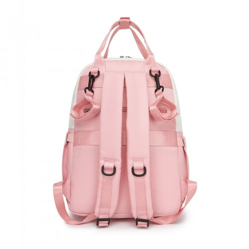 BCM2532 - Miss Lulu Stylish Multifunctional Baby Changing Backpack with Insulated Bottle Holders, Stroller Clips & Trolley Sleeve for Everyday & Travel - Pink and Beige