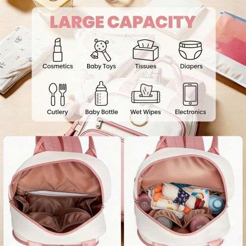 BCM2532 - Miss Lulu Stylish Multifunctional Baby Changing Backpack with Insulated Bottle Holders, Stroller Clips & Trolley Sleeve for Everyday & Travel - Pink and Beige