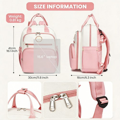 BCM2532 - Miss Lulu Stylish Multifunctional Baby Changing Backpack with Insulated Bottle Holders, Stroller Clips & Trolley Sleeve for Everyday & Travel - Pink and Beige