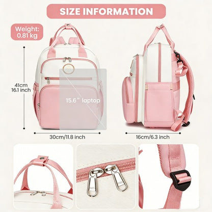 BCM2532 - Miss Lulu Stylish Multifunctional Baby Changing Backpack with Insulated Bottle Holders, Stroller Clips & Trolley Sleeve for Everyday & Travel - Pink and Beige