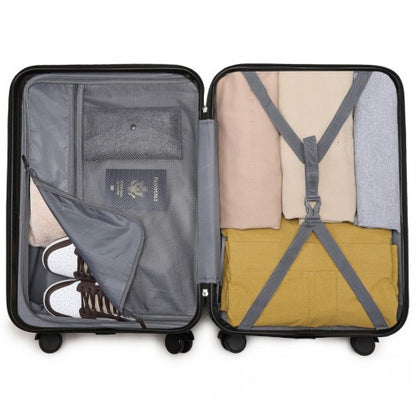 K2391L - British Traveller 3 Pcs Set Durable Polycarbonate and ABS Hard Shell Suitcase With TSA Lock - Black
