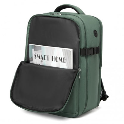 BPK2504 - Kono 20L Cabin Backpack with Red Trim for 15.6” Laptop – Water-Resistant Travel Daypack with Luggage Strap - Green