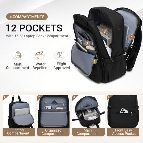 BPK2527 - Kono Functional Water-Resistant Laptop Backpack, Trendy Design with Padded Sleeve and Multiple Practical Compartments - Black