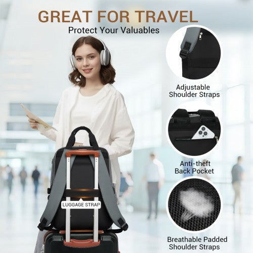 BPK2527 - Kono Functional Water-Resistant Laptop Backpack, Trendy Design with Padded Sleeve and Multiple Practical Compartments - Grey and Beige