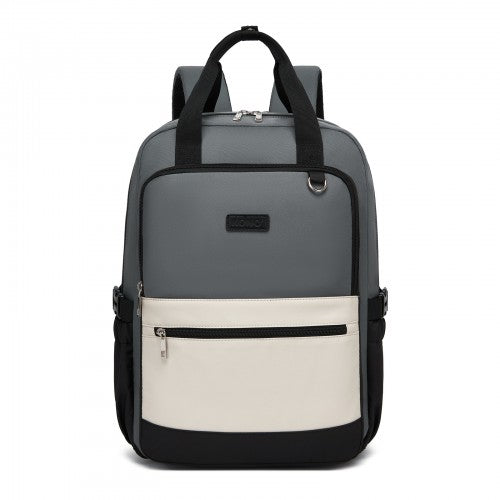 BPK2527 - Kono Functional Water-Resistant Laptop Backpack, Trendy Design with Padded Sleeve and Multiple Practical Compartments - Grey and Beige