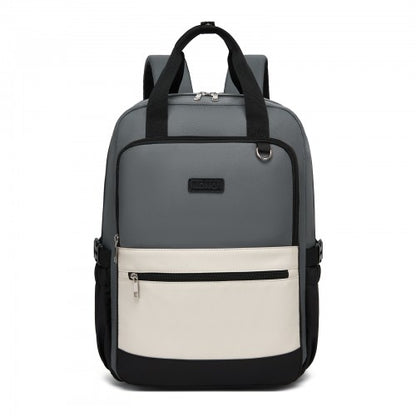 BPK2527 - Kono Functional Water-Resistant Laptop Backpack, Trendy Design with Padded Sleeve and Multiple Practical Compartments - Grey and Beige