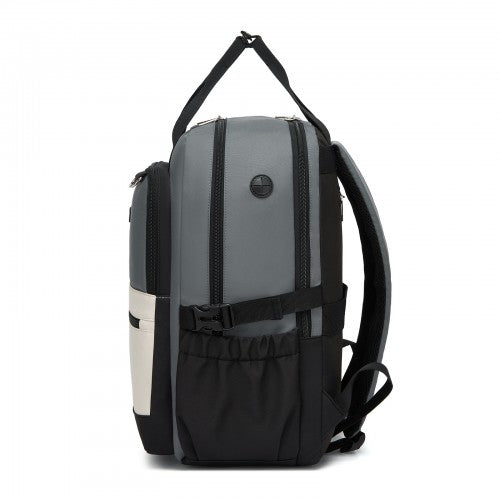 BPK2527 - Kono Functional Water-Resistant Laptop Backpack, Trendy Design with Padded Sleeve and Multiple Practical Compartments - Grey and Beige