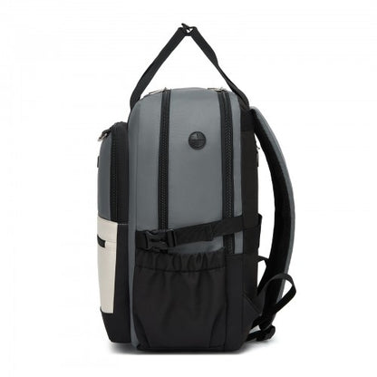 BPK2527 - Kono Functional Water-Resistant Laptop Backpack, Trendy Design with Padded Sleeve and Multiple Practical Compartments - Grey and Beige