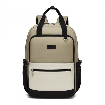 BPK2527 - Kono Functional Water-Resistant Laptop Backpack, Trendy Design with Padded Sleeve and Multiple Practical Compartments - Khaki and Beige
