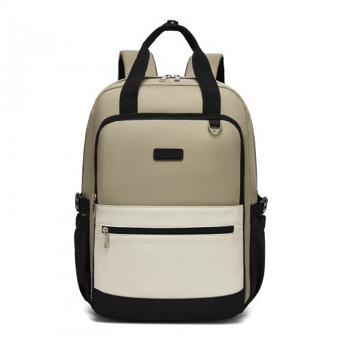 BPK2527 - Kono Functional Water-Resistant Laptop Backpack, Trendy Design with Padded Sleeve and Multiple Practical Compartments - Khaki and Beige