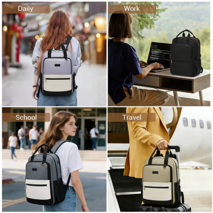 BPK2527 - Kono Functional Water-Resistant Laptop Backpack, Trendy Design with Padded Sleeve and Multiple Practical Compartments - Khaki and Beige