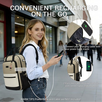 BPK2527 - Kono Functional Water-Resistant Laptop Backpack, Trendy Design with Padded Sleeve and Multiple Practical Compartments - Khaki and Beige