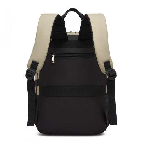 BPK2527 - Kono Functional Water-Resistant Laptop Backpack, Trendy Design with Padded Sleeve and Multiple Practical Compartments - Khaki and Beige