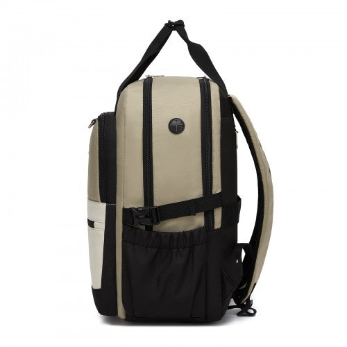 BPK2527 - Kono Functional Water-Resistant Laptop Backpack, Trendy Design with Padded Sleeve and Multiple Practical Compartments - Khaki and Beige