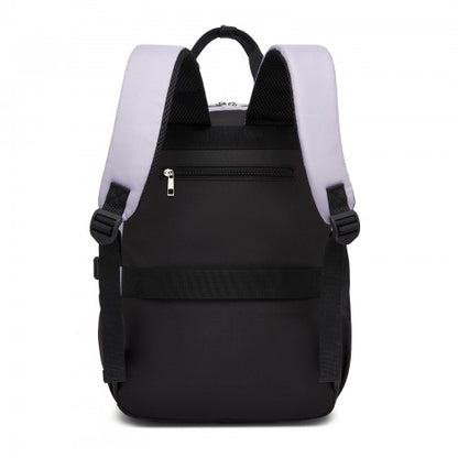 BPK2527 - Kono Functional Water-Resistant Laptop Backpack, Trendy Design with Padded Sleeve and Multiple Practical Compartments - Purple and Beige