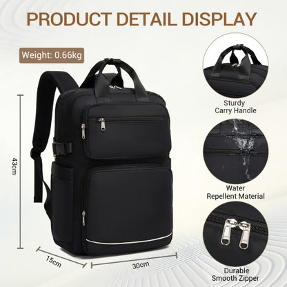 BPK2530 - Kono Spacious Water-Resistant Laptop Backpack for Travel & Commuting - 15.6" Padded Laptop Compartment, Reflective Strip - Black