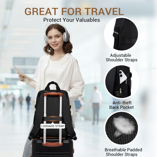 BPK2530 - Kono Spacious Water-Resistant Laptop Backpack for Travel & Commuting - 15.6" Padded Laptop Compartment, Reflective Strip - Black