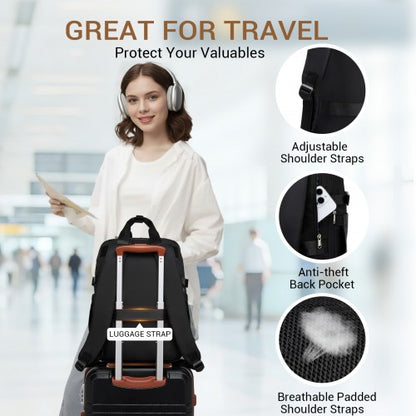 BPK2530 - Kono Spacious Water-Resistant Laptop Backpack for Travel & Commuting - 15.6" Padded Laptop Compartment, Reflective Strip - Black
