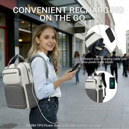 BPK2530 - Kono Spacious Water-Resistant Laptop Backpack for Travel & Commuting - 15.6" Padded Laptop Compartment, Reflective Strip - Beige and Grey