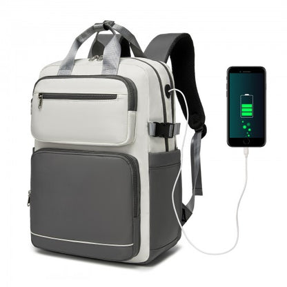 BPK2530 - Kono Spacious Water-Resistant Laptop Backpack for Travel & Commuting - 15.6" Padded Laptop Compartment, Reflective Strip - Beige and Grey