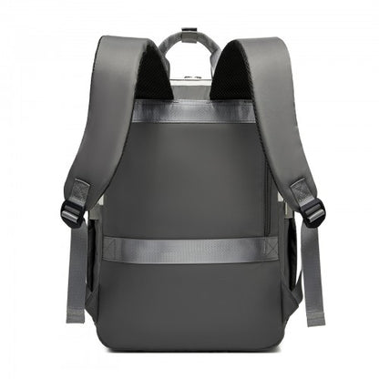 BPK2530 - Kono Spacious Water-Resistant Laptop Backpack for Travel & Commuting - 15.6" Padded Laptop Compartment, Reflective Strip - Beige and Grey