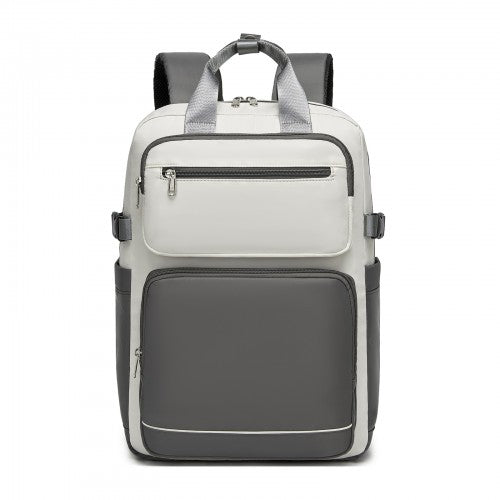 BPK2530 - Kono Spacious Water-Resistant Laptop Backpack for Travel & Commuting - 15.6" Padded Laptop Compartment, Reflective Strip - Beige and Grey