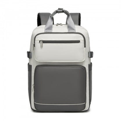 BPK2530 - Kono Spacious Water-Resistant Laptop Backpack for Travel & Commuting - 15.6" Padded Laptop Compartment, Reflective Strip - Beige and Grey