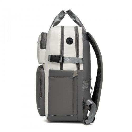 BPK2530 - Kono Spacious Water-Resistant Laptop Backpack for Travel & Commuting - 15.6" Padded Laptop Compartment, Reflective Strip - Beige and Grey