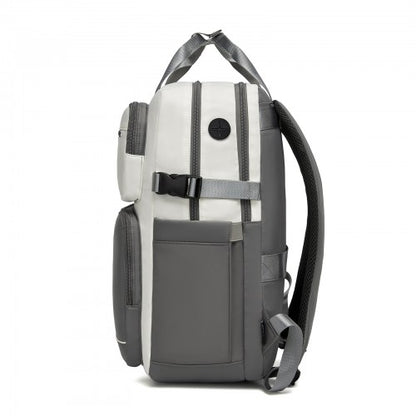 BPK2530 - Kono Spacious Water-Resistant Laptop Backpack for Travel & Commuting - 15.6" Padded Laptop Compartment, Reflective Strip - Beige and Grey