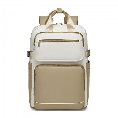 BPK2530 - Kono Spacious Water-Resistant Laptop Backpack for Travel & Commuting - 15.6" Padded Laptop Compartment, Reflective Strip - Beige and Khaki
