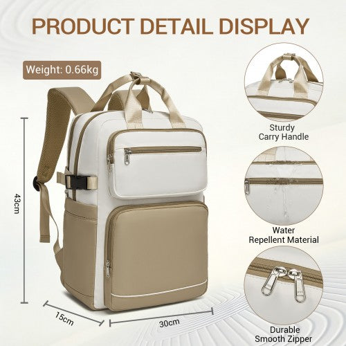 BPK2530 - Kono Spacious Water-Resistant Laptop Backpack for Travel & Commuting - 15.6" Padded Laptop Compartment, Reflective Strip - Beige and Khaki