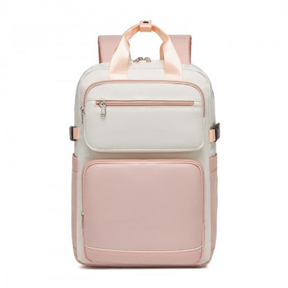 BPK2530 - Kono Spacious Water-Resistant Laptop Backpack for Travel & Commuting - 15.6" Padded Laptop Compartment, Reflective Strip - Beige and Pink