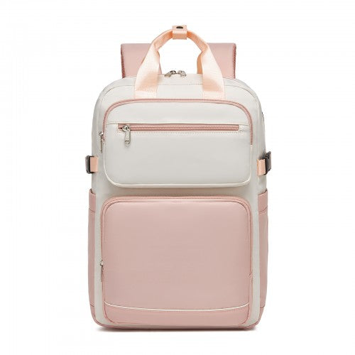 BPK2530 - Kono Spacious Water-Resistant Laptop Backpack for Travel & Commuting - 15.6" Padded Laptop Compartment, Reflective Strip - Beige and Pink