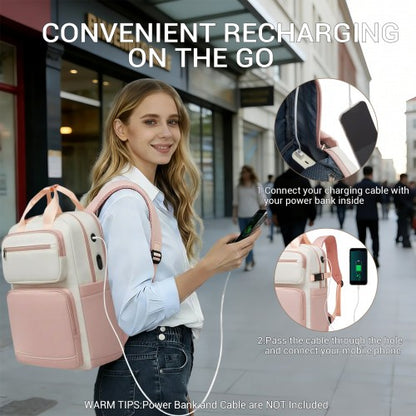 BPK2530 - Kono Spacious Water-Resistant Laptop Backpack for Travel & Commuting - 15.6" Padded Laptop Compartment, Reflective Strip - Beige and Pink