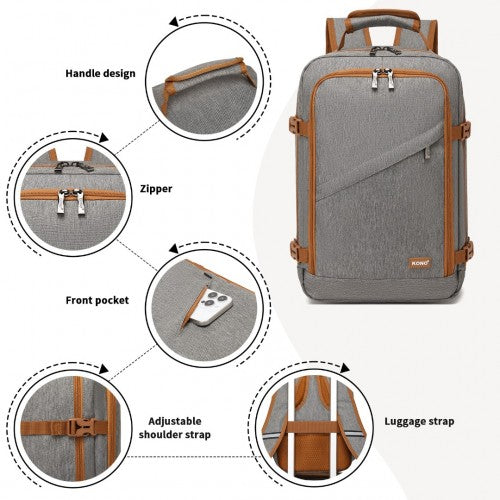 BPK2531S - Kono Multi-purpose Business Carry-On Backpack–Fits 15.6" Laptop, Ideal for Work, Travel & Daily Commute - Grey and Brown